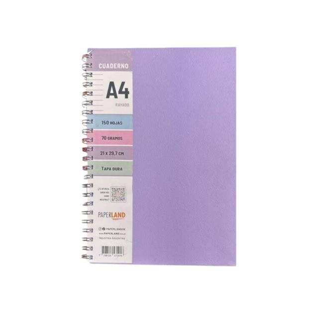 Cuaderno Espiral Paperland A4 Rayado Lila x 150 Hojas